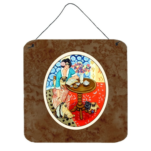 Carolines Treasures 7259DS66 Lady with her Pug Wall or Door Hanging Prints 6x6 multicolor