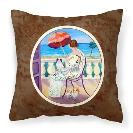 Lady with her Japanese Chin Fabric Decorative Pillow
