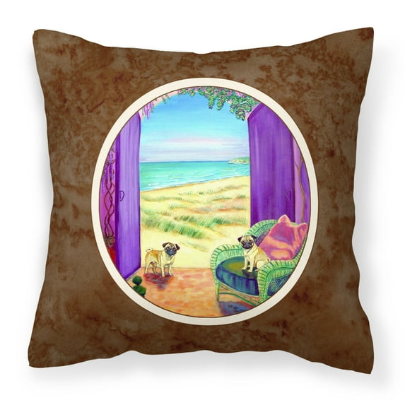 Carolines Treasures 7261PW1414 Pug Lets go Outside Fabric Decorative Pillow 14Hx14W multicolor