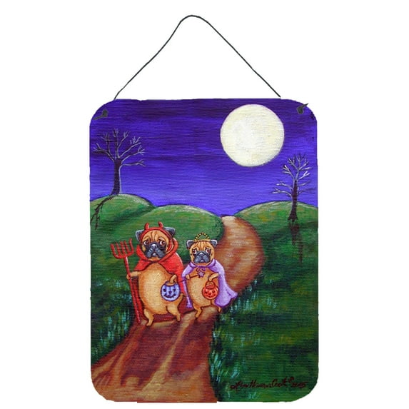 Carolines Treasures 7281DS1216 Trick or Treat Halloween Pug Wall or Door Hanging Prints 12x16 multicolor