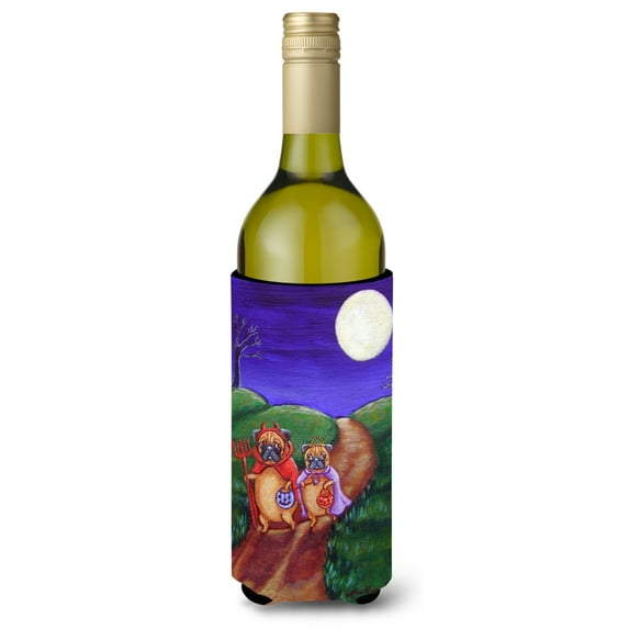 Carolines Treasures 7281LITERK Trick or Treat Halloween Pug Wine Bottle Hugger Wine Bottle multicolor