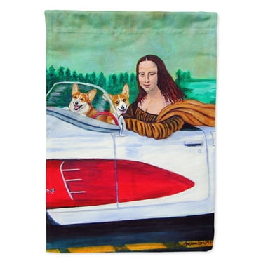 Carolines Treasures 7284-FLAG-PARENT Mona Lisa with  Corgi Flag  multicolor