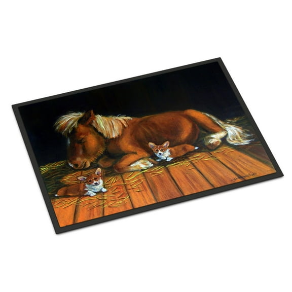 Carolines Treasures 7323MAT Corgi Snuggles the pony Doormat 18x27 27"L x 18"W multicolor