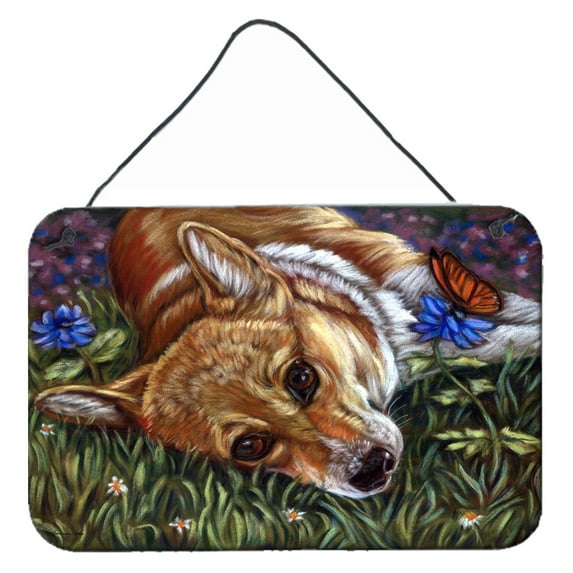 Carolines Treasures 7325DS812 Corgi Pastel Butterfly Wall or Door Hanging Prints 8x12 multicolor