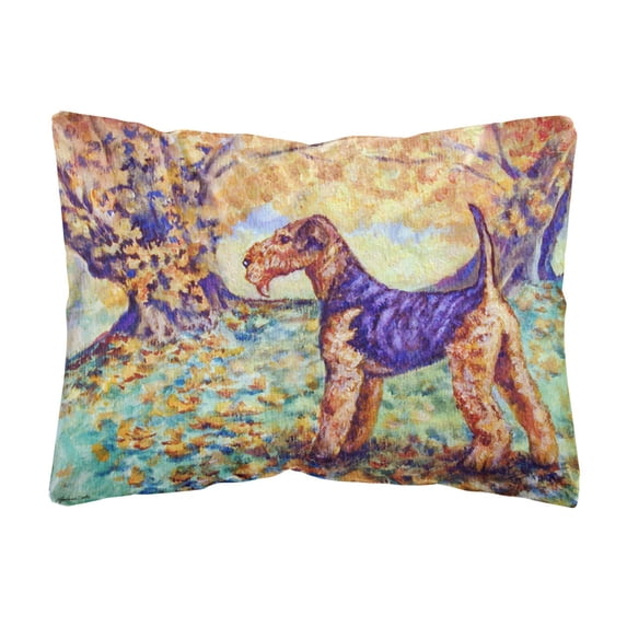 Carolines Treasures 7343PW1216 Autumn Airedale Terrier Fabric Decorative Pillow , 12H x16W, multicolor
