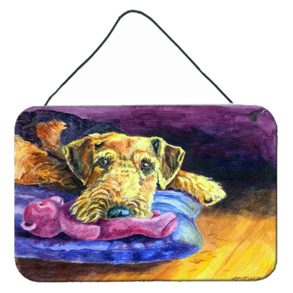 Carolines Treasures 7345DS812 Airedale Terrier Teddy Bear Wall or Door Hanging Prints 8x12 multicolor