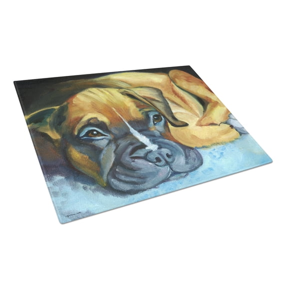 Carolines Treasures 7401LCB Boxer Pup Glass Cutting Board Large 12H x 16W multicolor