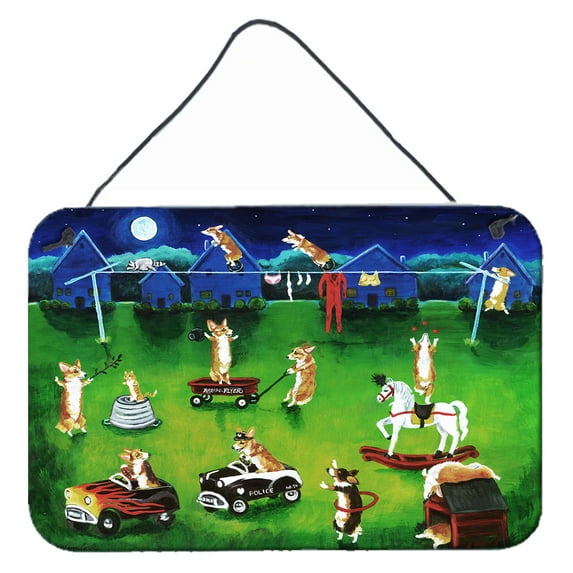 Carolines Treasures 7403DS812 Corgi Backyard Circus Wall or Door Hanging Prints 8x12 multicolor