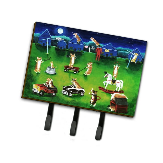 Carolines Treasures 7403TH68 Corgi Backyard Circus Leash or Key Holder Triple multicolor