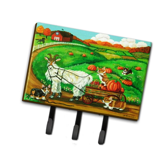 Carolines Treasures 7414TH68 Corgi Pumpkin Ride with Goat Leash or Key Holder Triple multicolor