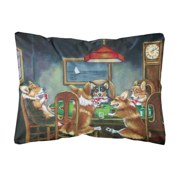 Carolines Treasures 7416PW1216 Corgi Playing Poker Canvas Fabric Decorative Pillow, 12H x16W, multicolor