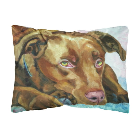 Carolines Treasures 7420PW1216 Chocolate Labrador Waiting Canvas Fabric Decorative Pillow, 12H x16W, multicolor