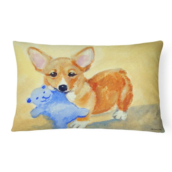 Carolines Treasures 7432PW1216 Corgi and Teddy Bear Canvas Fabric Decorative Pillow, 12H x16W, multicolor