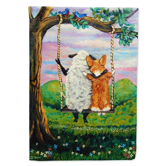Carolines Treasures 7439GF Corgi With Sheep Love Grows Garden Flag Garden Size multicolor
