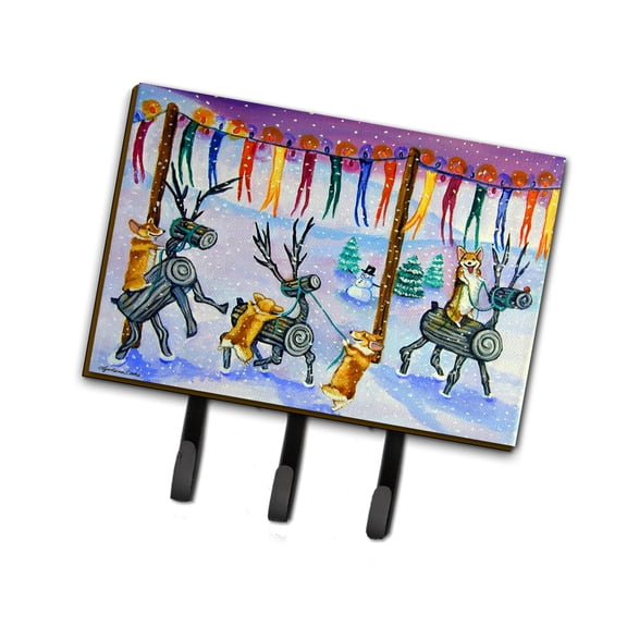 Carolines Treasures 7443TH68 Corgi Log Reindeer Race Christmas Leash or Key Holder Triple multicolor