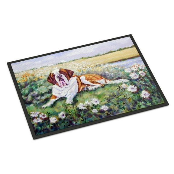 Carolines Treasures 7446MAT Saint Bernard in Flowers Doormat 18x27 27"L x 18"W multicolor