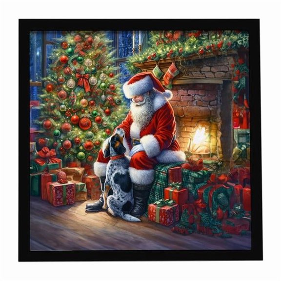 Carolines Treasures 8 x 8 in. Bluetick Hound & Santa Claus Framed Metal Print