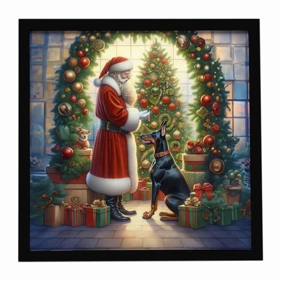 Carolines Treasures 8 x 8 in. Doberman Pinscher & Santa Claus Framed Metal Print