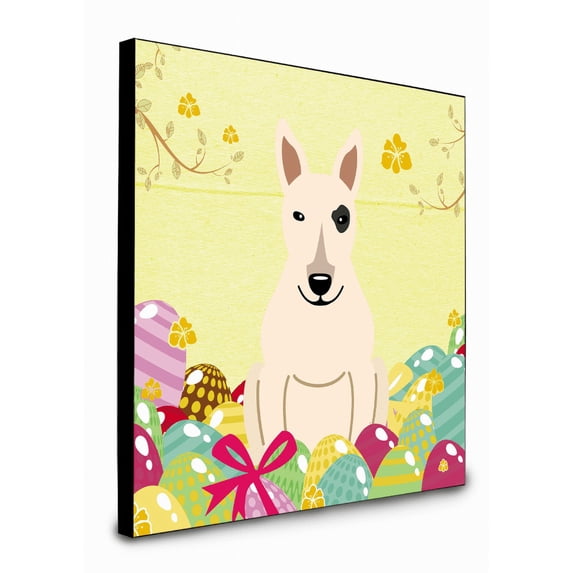 Carolines Treasures 8 x 8 x 0.625 in. Easter Eggs Bull Terrier White Artwork Panel Wall Decor