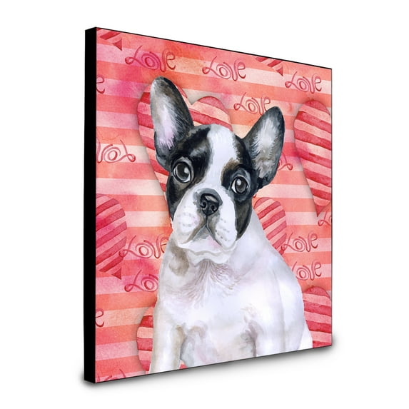 French Bulldog Black White Love Artwork Wall Panel, Red
