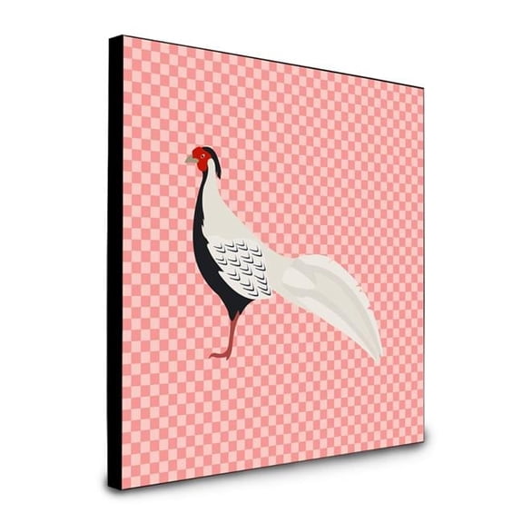Carolines Treasures 8 x 8 x 0.625 in. Silver Pheasant Pink Check Artwork Panel Wall Decor