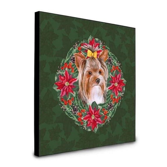 Carolines Treasures 8 x 8 x 0.625 in. Yorkshire Terrier No.2 Poinsetta Wreath Artwork Panel Wall Decor