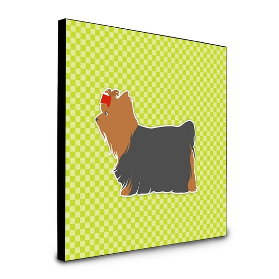 Carolines Treasures  8 x 8 x 0.625 in. Yorkshire Terrier Yorkie Checkerboard Green Artwork Panel Wall Decor