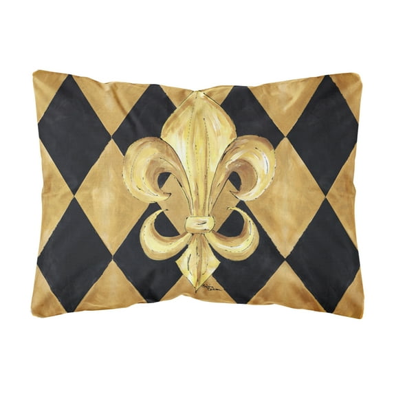 Carolines Treasures 8125PW1216 Black and Gold Fleur de lis New Orleans Canvas Fabric Decorative Pillow, 12H x16W,