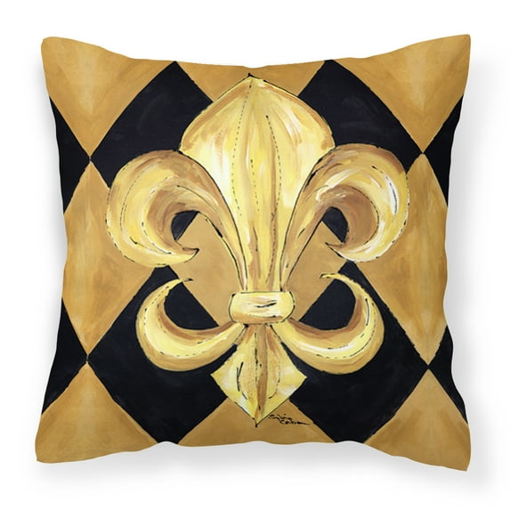 Carolines Treasures 8125PW1414 Black and Gold Fleur de lis New Orleans Decorative Canvas Fabric Pillow, 14Hx14W,