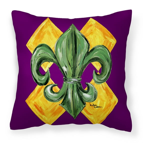 Carolines Treasures 8133PW1414 Mardi Gras Fleur de lis Purple Green and Gold Pillow, 14" x 14", Multicolor