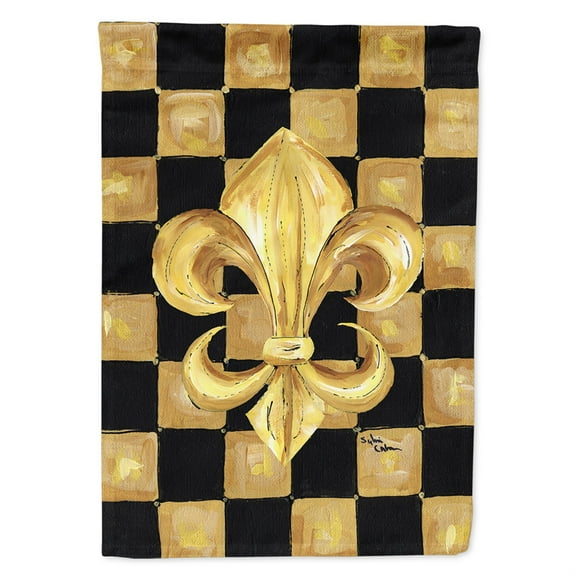 Carolines Treasures 8197-FLAG-PARENT Black and Gold Fleur de lis checkered Flag  multicolor