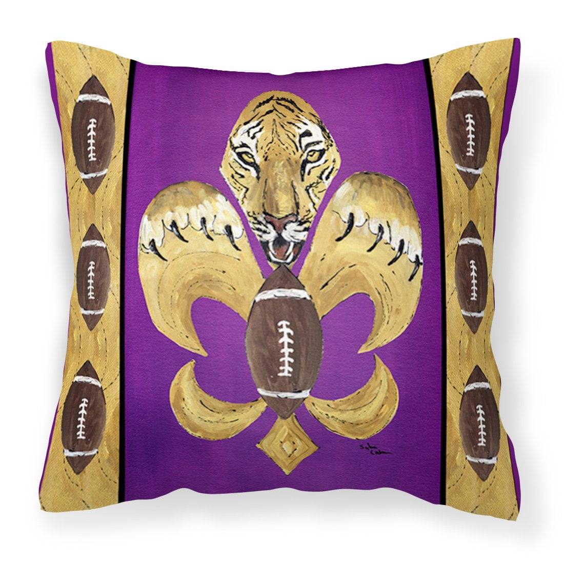 Carolines Treasures 8205PW1414 Tiger Football Fleur de lis Fabric Decorative Pillow , 14Hx14W, multicolor
