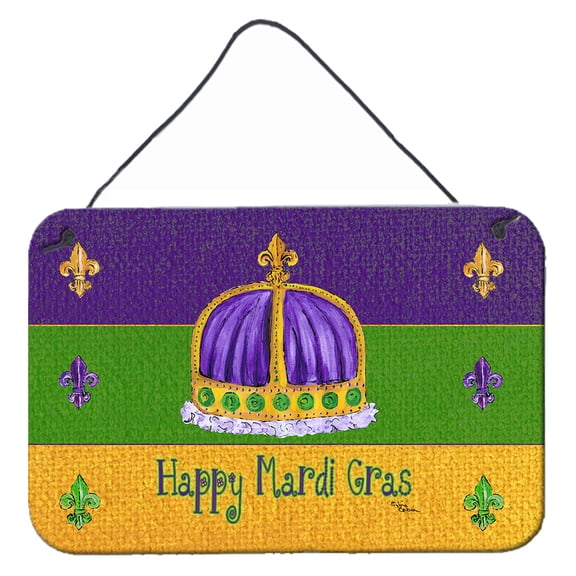 Carolines Treasures 8385DS812 Mardi Gras Aluminium Metal Wall or Door Hanging Prints Happy Mardi Gras Crown Design 8x12