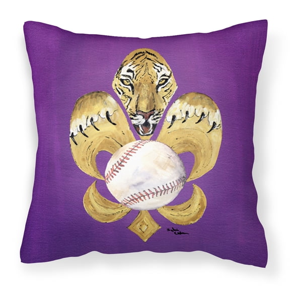 Carolines Treasures 8476PW1414 Tiger Fleur de lis Baseball Fabric Decorative Pillow, 14Hx14W, multicolor