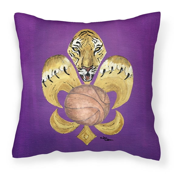 Carolines Treasures 8478PW1414 Tiger Fleur de lis Basketball Fabric Decorative Pillow , 14Hx14W, multicolor