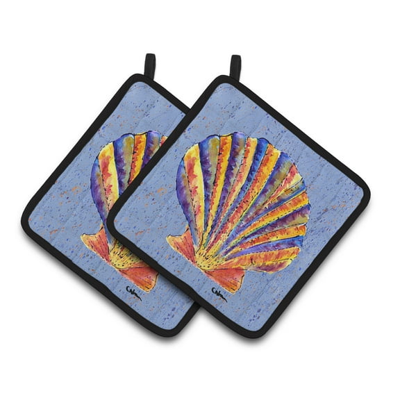 Carolines Treasures 8525PTHD Scalloped Shell on Blue Pair of Pot Holders , 7.5HX7.5W, multicolor
