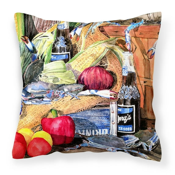 Carolines Treasures 8538PW1414 Barqs and Crabs Decorative Canvas Fabric Pillow 14Hx14W multicolor