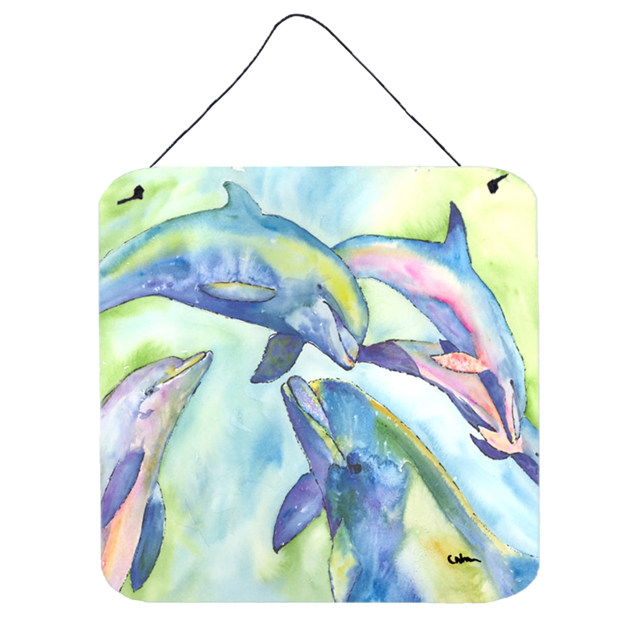 Multicolor Dolphin Aluminum Metal Wall Hanging Print, 6" x 6"