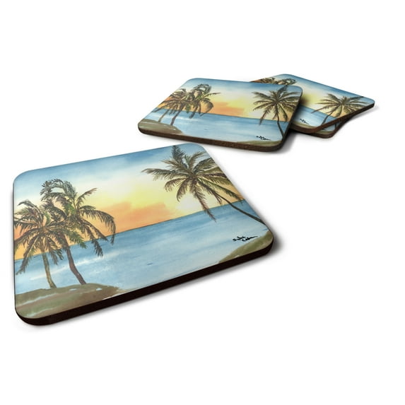 Carolines Treasures 8551FC Palm Tree Foam Coaster Set of 4 3 1/2 x 3 1/2 multicolor