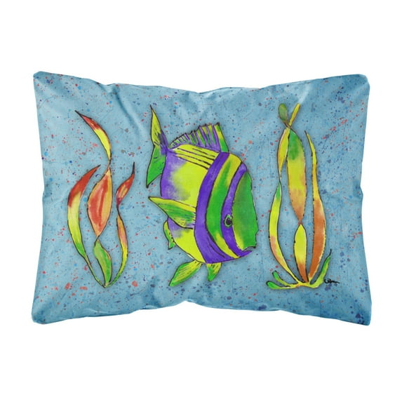 Carolines Treasures 8570PW1216 Tropical Fish on Blue Canvas Fabric Decorative Pillow, 12H x16W, multicolor