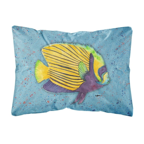 Carolines Treasures 8579PW1216 Tropical Fish on Blue Canvas Fabric Decorative Pillow, 12H x16W, multicolor