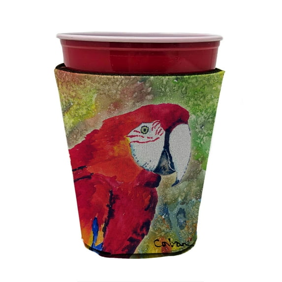 Carolines Treasures 8603RSC Parrot Parrot Head Red Cup Hugger Red Cup multicolor