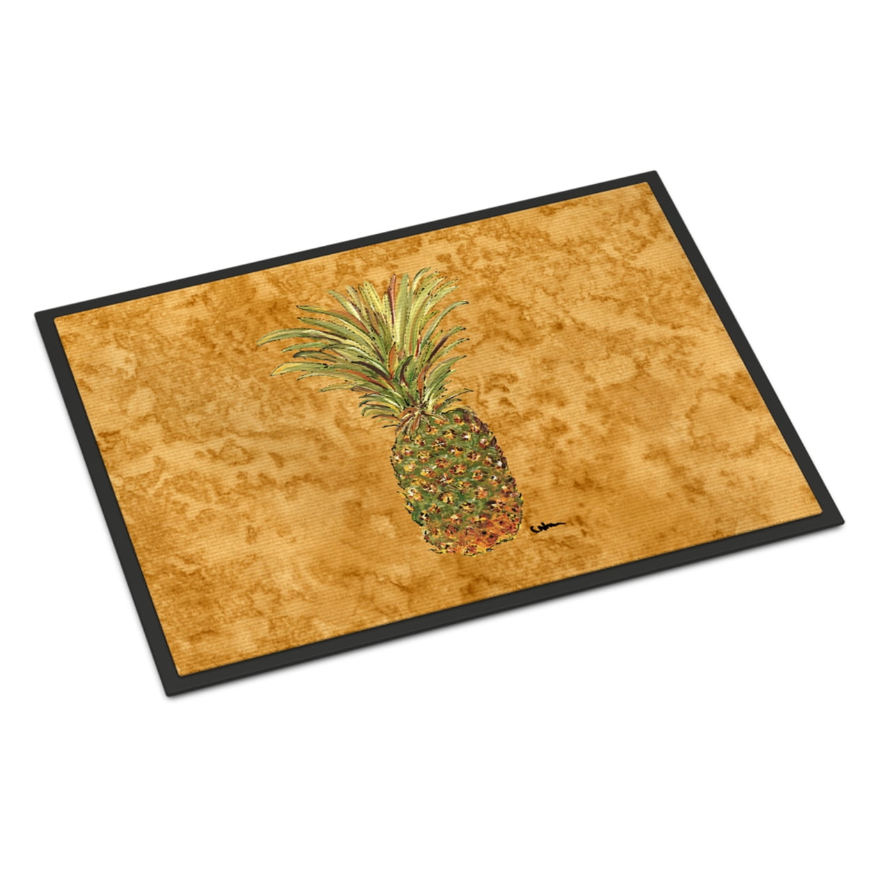 Pineapple Print Beige and Green Rubber Outdoor Doormat