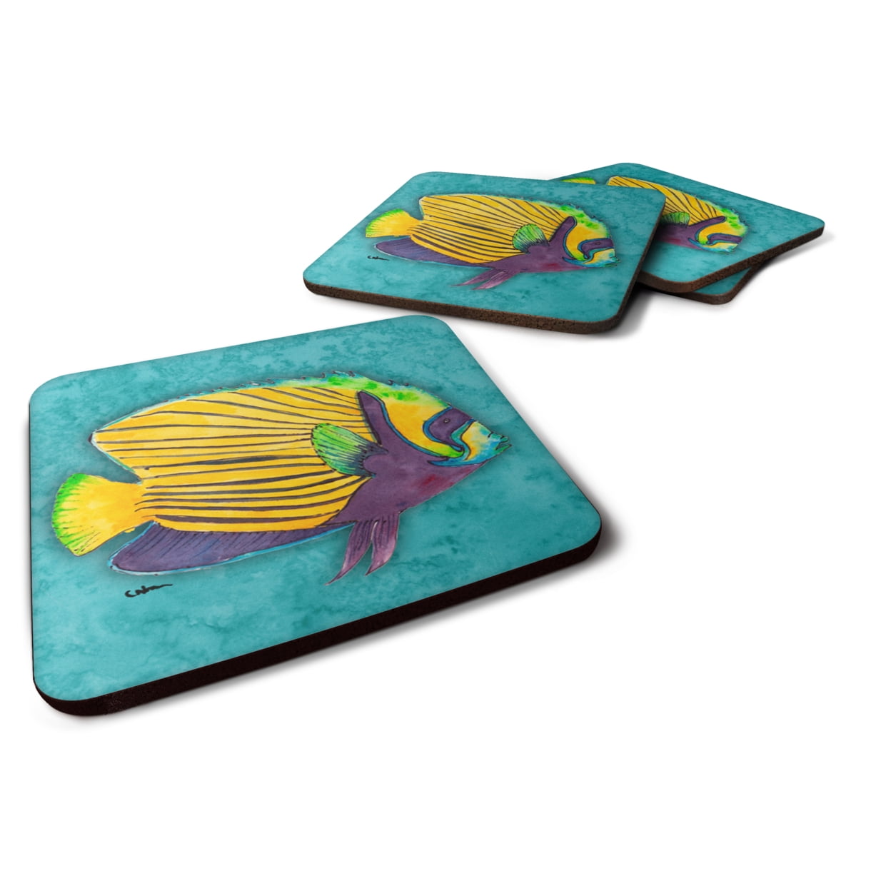 Carolines Treasures 8674FC Tropical Fish Foam Coaster Set of 4 3 1/2 x ...