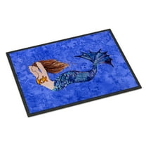 Carolines Treasures 8725JMAT Brunette Mermaid on Blue Door Mat Indoor Rug or Outdoor Welcome Mat 24x36 Doormat 24H X 36W