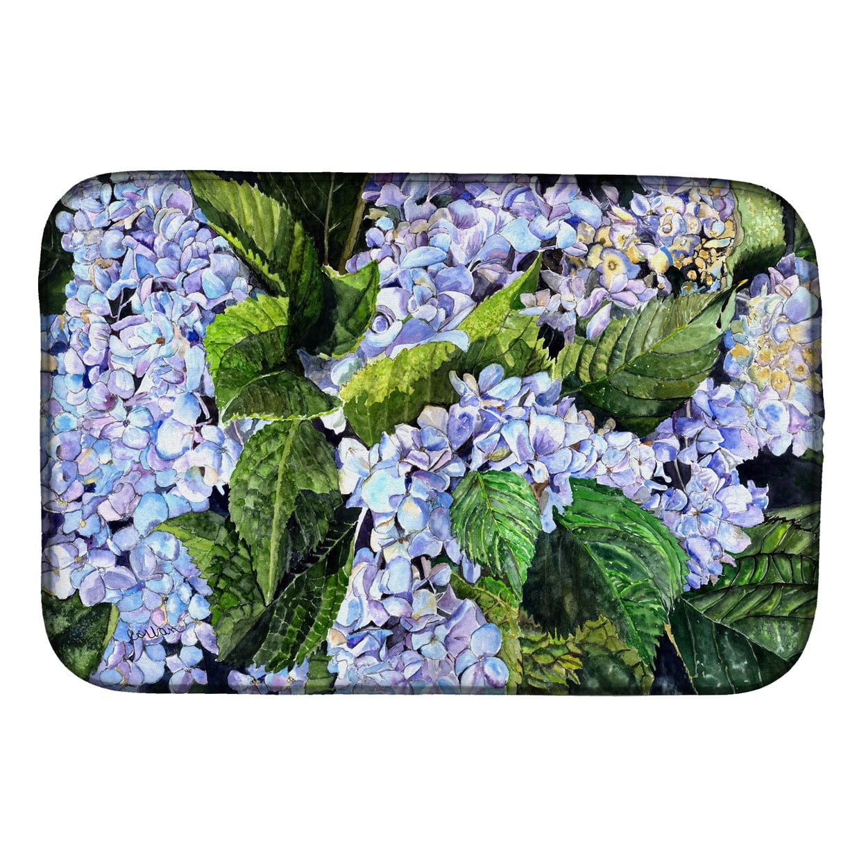 Hydrangea Floral Multicolor Polyester Dish Drying Mat 14 x 21"