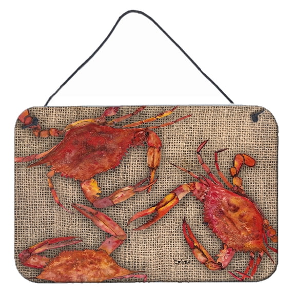 Carolines Treasures 8742DS812 Cooked Crabs on Faux Burlap Aluminium Metal Wall or Door Hanging Prints 8x12 multicolor