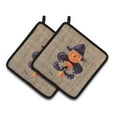 thumbnail image 1 of Carolines Treasures 8748PTHD Halloween Pumpkin Bat Fleur de lis Pair of Pot Holders , 7.5HX7.5W, multicolor, 1 of 2