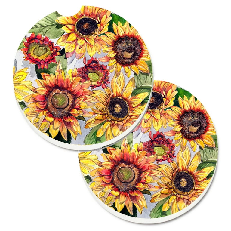 Caroline's Treasures Sunflowers Set of 2 Cup Holder Car Coasters 8766carc
