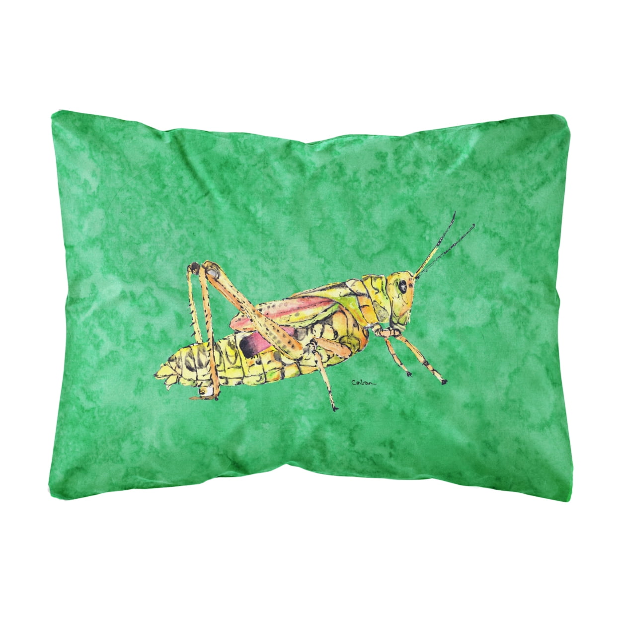 Grasshopper on Green Canvas Fabric Decorative Pillow